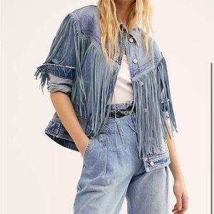 We The Free Blue Fringe Jean Jacket